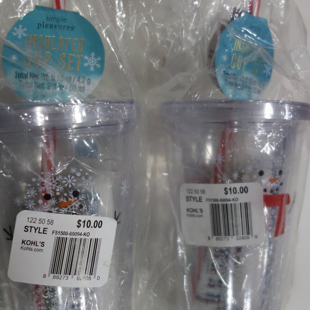 Simple Pleasures Insulated Cup Set BPA FREE DO NOT MICROWAVE HAND WASH Set of 2